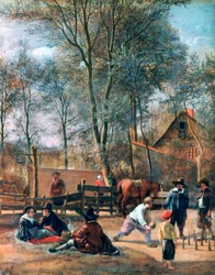 Giocatori di birilli fuori da una locanda, c1660