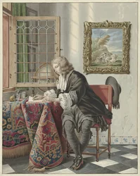 Giovane che scrive alla finestra