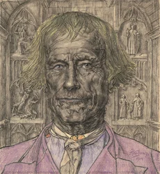 Ritratto di un vecchio contadino davanti a una cattedrale, 1904