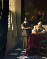 Dama che scrive una lettera con la sua domestica