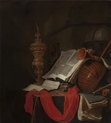 Natura morta con strumenti musicali e libri Vanitas