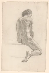 Nudo femminile seduto, visto di schiena