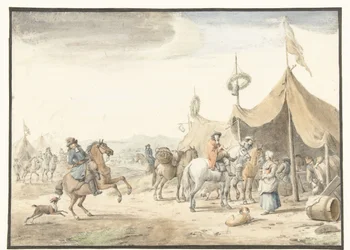 Accampamento militare con cavalieri