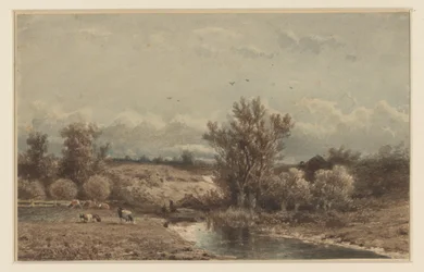 Paesaggio con fiume e mucche