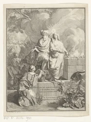 Pagina del titolo allegorica con il patriarca Abramo e la Verità, Pagina del titolo per: Arnold Hoogvliet, Abramo il patriarca, in XII Libri, 1728