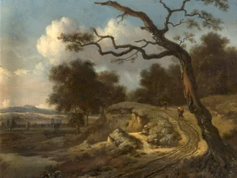 Paesaggio con contadini e una strada