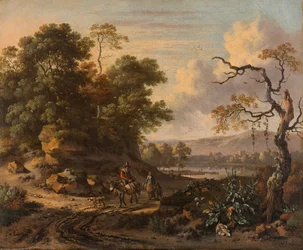 Paesaggio con un uomo che cavalca un asino