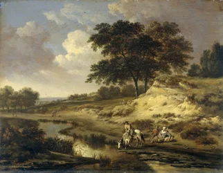 Paesaggio con cavaliere che abbevera il suo cavallo