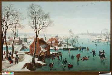Dicembre, pattinatori su un lago ghiacciato