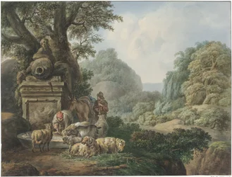 Paesaggio con pastori presso un abbeveratoio