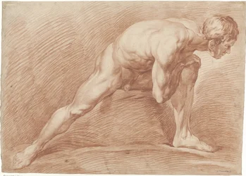 Nudo maschile in piedi, a gambe divaricate