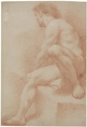 Nudo maschile seduto, con un ginocchio sollevato