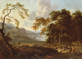 Una festa di caccia in un paesaggio classico, c.1672-77