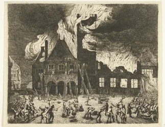 Il vecchio municipio di Amsterdam in fiamme