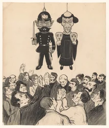 Poliziotto e prete come marionette
