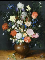 Bouquet in un vaso di argilla, circa 1609