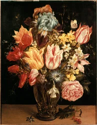 Mazzo di tulipani. Dipinto di Jan Bruegel (o Breugel o Brueghel o Breughel) il Vecchio, noto come Bruegel de Velours (1568-1625). XVII secolo. Collezione privata