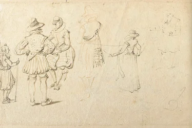 Cinque figure viste di spalle e un