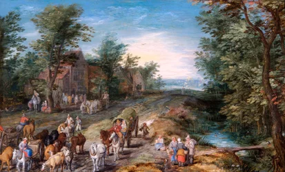 Scena stradale con viaggiatori e bestiame, c.1611