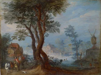 Paesaggio di villaggio con figure