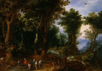 Paesaggio boscoso con Abramo e Isacco
