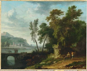 Paesaggio vivace con rovine e ponte ...