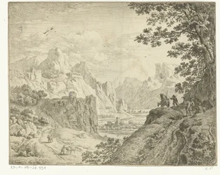 Paesaggio fluviale con viaggiatori