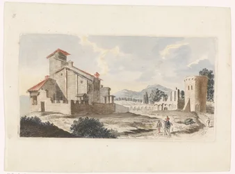 Paesaggio italiano con uomo su un mulo
