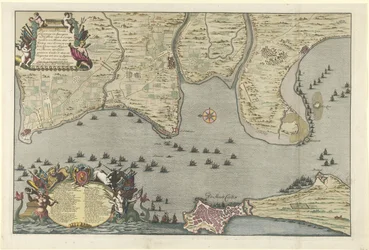 Carta dello sbarco e della spedizione degli Alleati a Cadice, 1702