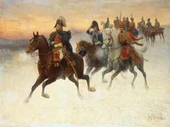 Maresciallo Ney e Napoleone e le loro truppe durante la campagna russa