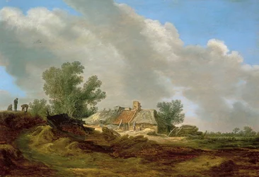 Paesaggio dunale con casetta e figure