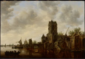 Paesaggio fluviale con la Porta Pellecussen presso Utrecht