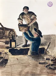 Pulizia della fogna pubblica (illustrazione da Illustrated book of Venetian costumes di Jan Grevenbroeck)
