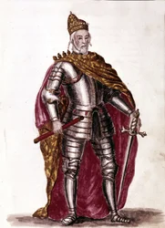 Doge Sebastiano Venier (1577 - 1578). Disegno ad acquerello e inchiostro dal manoscritto “Costumi dei Veneziani” di Jan van Grevenbroeck (o Giovanni Grevembroch (Grevenbroch) (1731-1807)