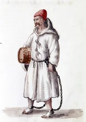 Galeotto del XVII - XVIII secolo. Disegno ad acquerello e inchiostro dal manoscritto "Costumi dei Veneziani" di Jan van Grevenbroeck (o Giovanni Grevembroch) (1731-1807)