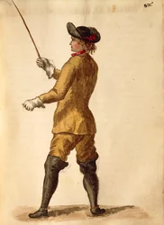 Gentiluomo in abito da equitazione, da Gli Abiti de Veneziani, libro illustrato di costumi