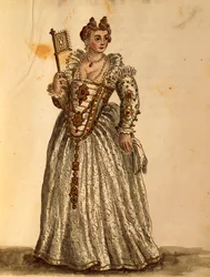 Gentildonna in abito da sera, da Gli Abiti de Veneziani, libro illustrato di costumi