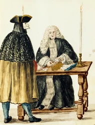 Magistrato che gioca a carte con uomo mascherato