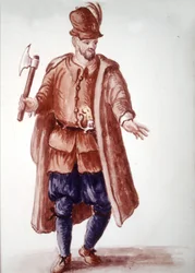 Scapolo di galera: Rematore pagato sulle galee nel XVIII secolo. Disegno ad acquerello e inchiostro dal manoscritto “Costumi dei Veneziani” di Jan van Grevenbroeck (o Giovanni Grevembroch) (1731-1807)