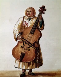 Musicista di strada (Musicista errante) Acquerello e inchiostro dal manoscritto 