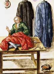 Negozio del sarto, illustrazione di Jan van Grevenbroeck da Dress of Venetians manuscript