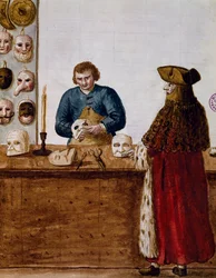 Il negozio di maschere, illustrazione da Libro illustrato dei costumi veneziani