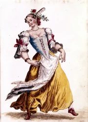 Danza veneziana. Disegno ad acquerello e inchiostro dal manoscritto 