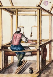Tessitore, illustrazione di Jan van Grevenbroeck (1731-1807) da "Il vestito dei veneziani", manoscritto, Italia