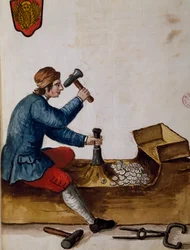 Lavoratore alla zecca, illustrazione dal libro illustrato dei costumi veneziani, di Jan Grevenbroeck, acquerello, Italia