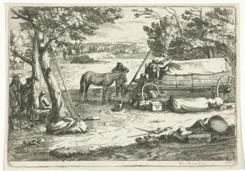 Paesaggio con carro e figure