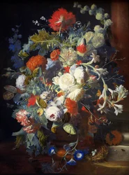 Mazzo di fiori presso una colonna - Jan van Huysum (1682-1749). Olio su legno, prima metà del XVIII secolo. Dimensioni: 80,2 x 60,3 cm. Kunsthistorisches Museum, Vienna