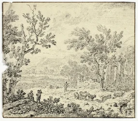Paesaggio con capre, capraio e rovine