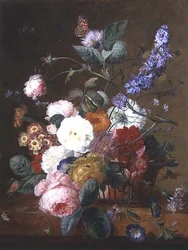 Natura morta con fiori in un cesto