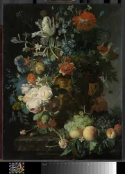 Natura morta con fiori e frutta, 1721 circa (olio su tavola)